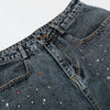 Starry Denim Bermuda Shorts Distressed Wash Colorful Accents