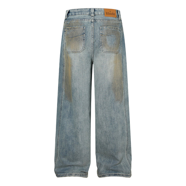 Vintage Distressed Washed Wide Jeans