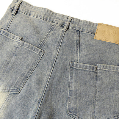 Muddy-Wash Faded Panel-Stitch Jeans