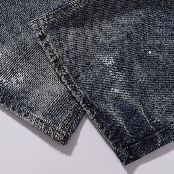 Wide Leg Distressed Paint Splatter Denim Jeans