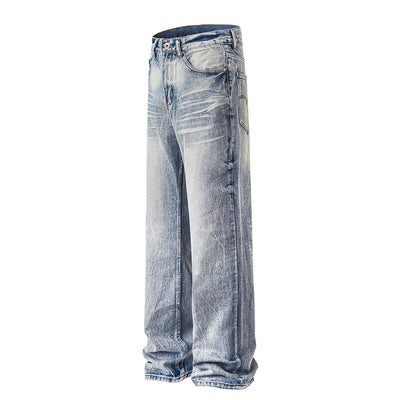 Vintage Wash Faded Wide-Leg Jeans