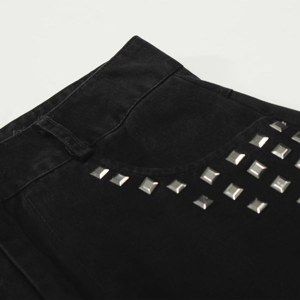 Black Wide Leg Pants Studded Accent Detail
