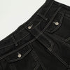 Black Wide Leg Contrast Stitch Denim Pants