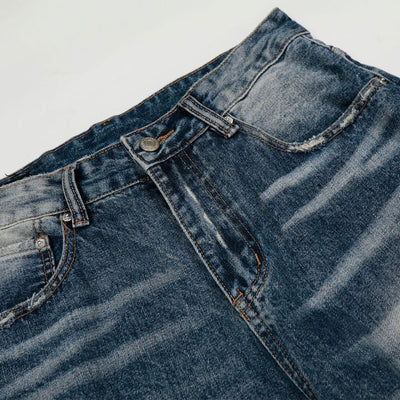 High Waist Wide Leg Distressed Faded Jeans