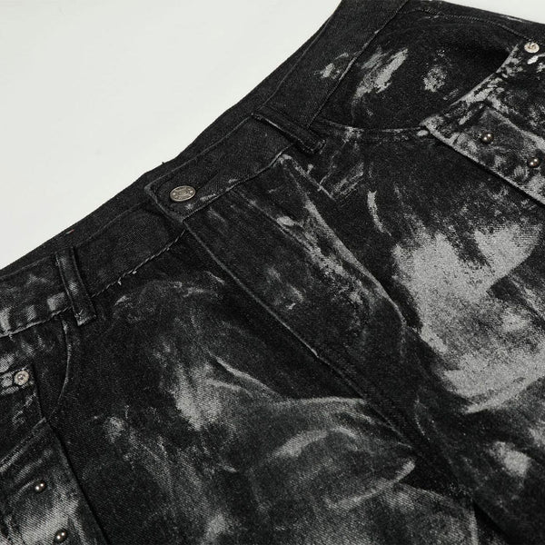 Studded Black Paint Splatter Wide Leg Jeans