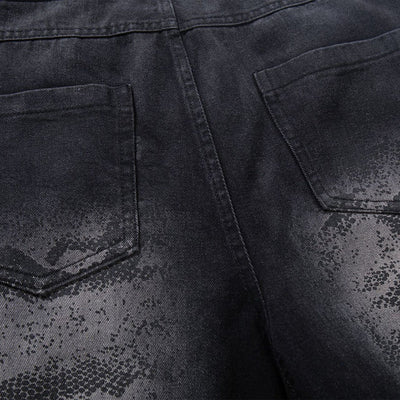Black Wide Leg Jeans Snake Print Faded Detailing