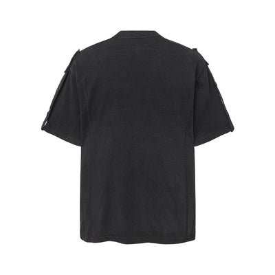 Button Shoulder Detail Vintage Washed Short Sleeve Tee