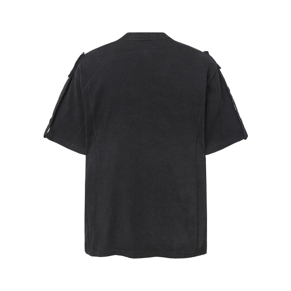 Button Shoulder Detail Vintage Washed Short Sleeve Tee