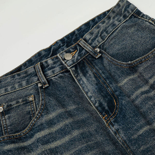 Vintage Dark Wash Faded Wide Denim