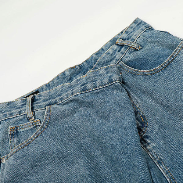 Asymmetrical Wide Leg Modern Light Wash Jeans
