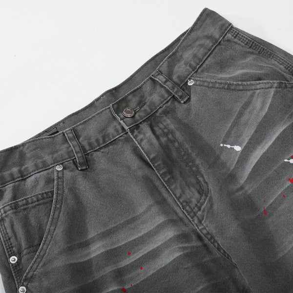 Wide Leg Banana Jeans Cat Whisker Painted Denim