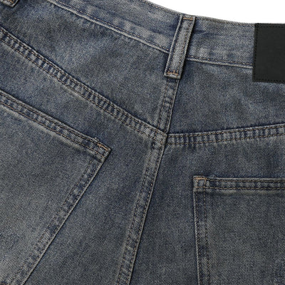High Street Vintage Washed Raw Denim Wide Leg Ripped Patchwork Jeans