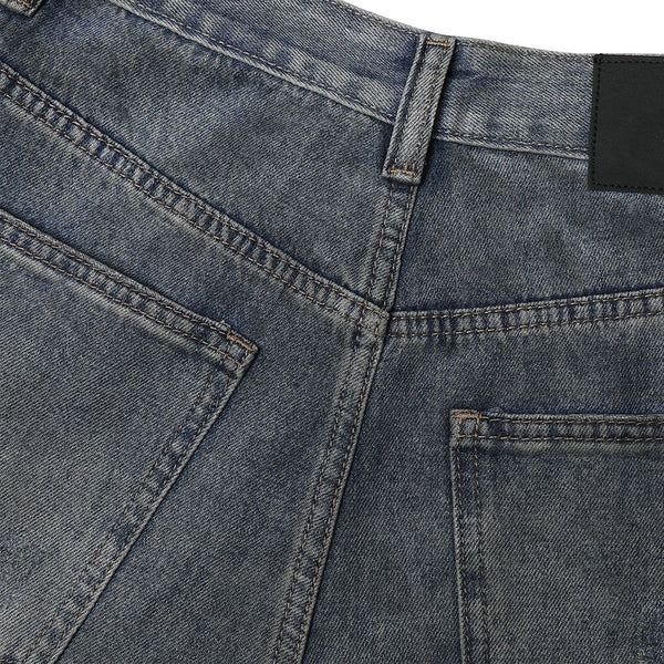 High Street Vintage Washed Raw Denim Wide Leg Ripped Patchwork Jeans