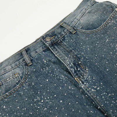 Vintage Speckled Wash Wide Leg Denim Jeans