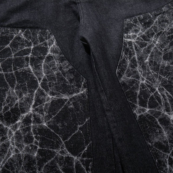 Marble Pattern Panels Black Wide Leg Painter Pants