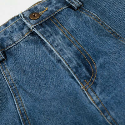 Large Patch Pocket Vintage Washed Wide Leg Denim