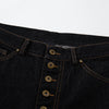 Wide Leg High Waisted Dark Denim Jeans Button Detail