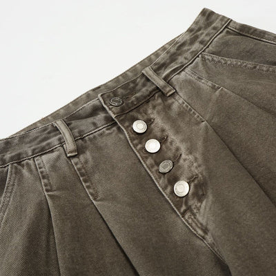 High-Waisted Wide-Leg Button Front Vintage Pants