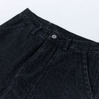 Vintage Washed Leopard Print Relaxed Wide Jeans
