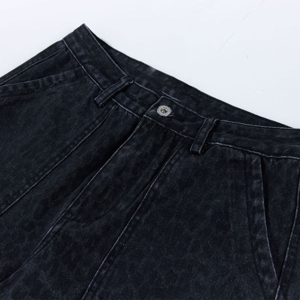Vintage Washed Leopard Print Relaxed Wide Jeans