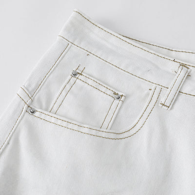 Ink-splatter Barrel Leg Denim Shorts