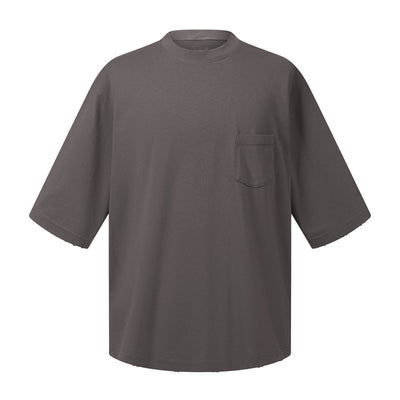 Washed Raw-Edge Pocket Clean Fit Crew Neck Tee