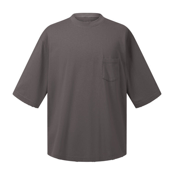 Washed Raw-Edge Pocket Clean Fit Crew Neck Tee