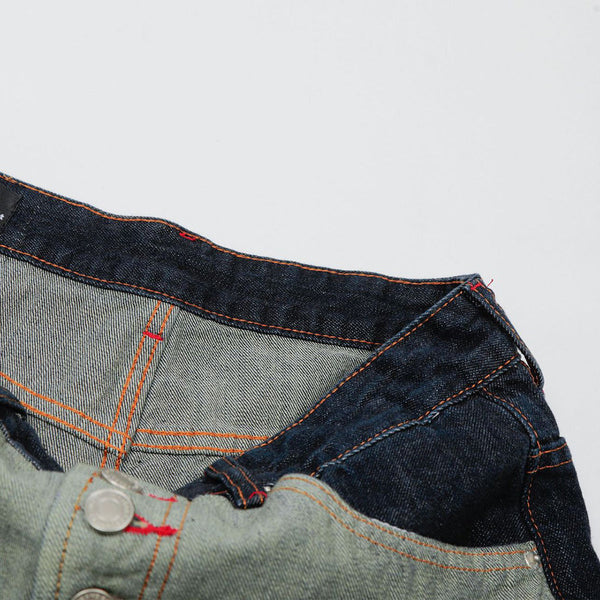Patchwork Curved Wide-Leg Raw Denim Premium Jeans