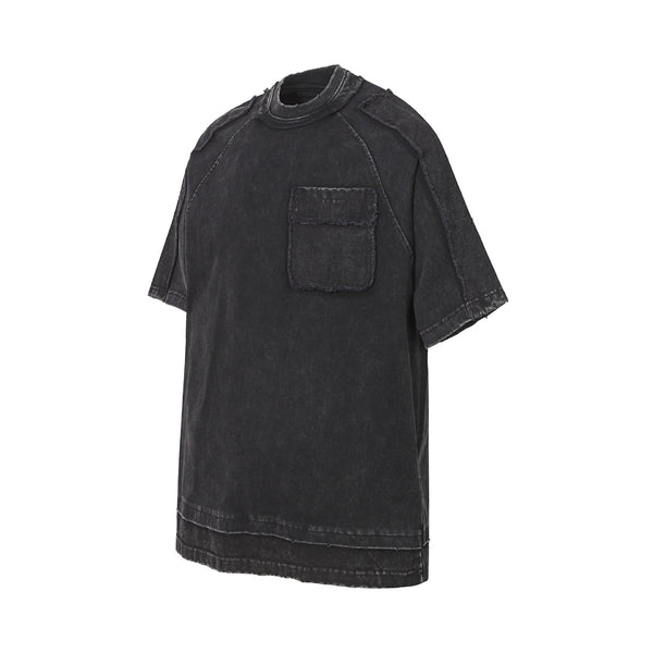 Vintage Washed Patchwork Short Sleeve Chest Pocket Tee