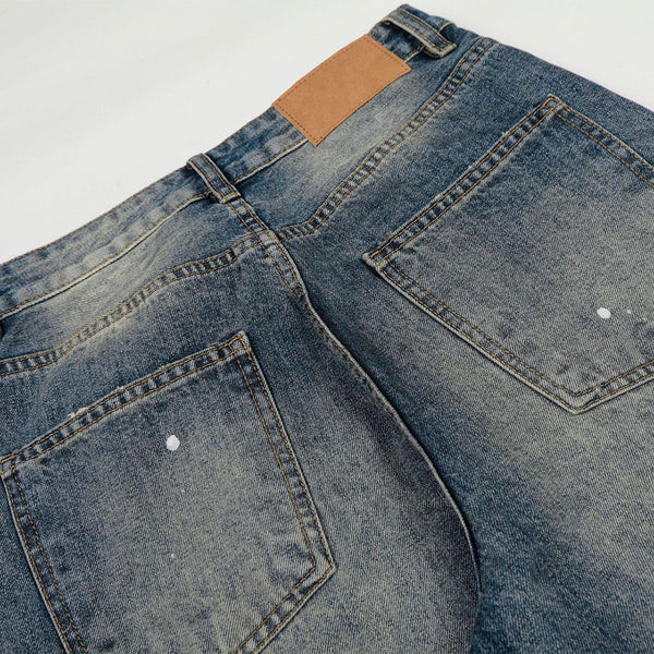 Distressed Paint Splatter High Waist Wide Leg Jeans