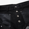 Faux Leather Accent High Waisted Wide Leg Denim Trousers
