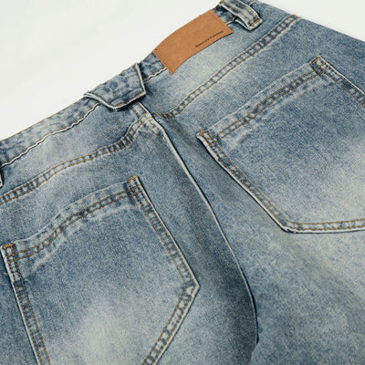 Distressed Wide Leg Gold Closure Denim