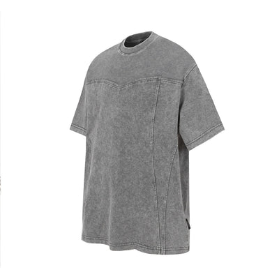 Vintage Washed Short Sleeve Textured Panel Design Tee