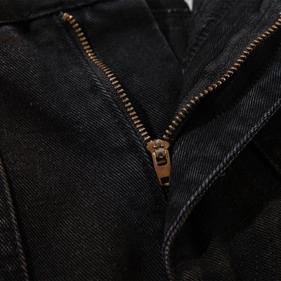 Artistic Brown Fade Geometric Stitching Black Denim Wide Leg Jeans