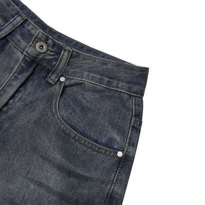 High Street Vintage Washed Raw Denim Wide Leg Ripped Patchwork Jeans