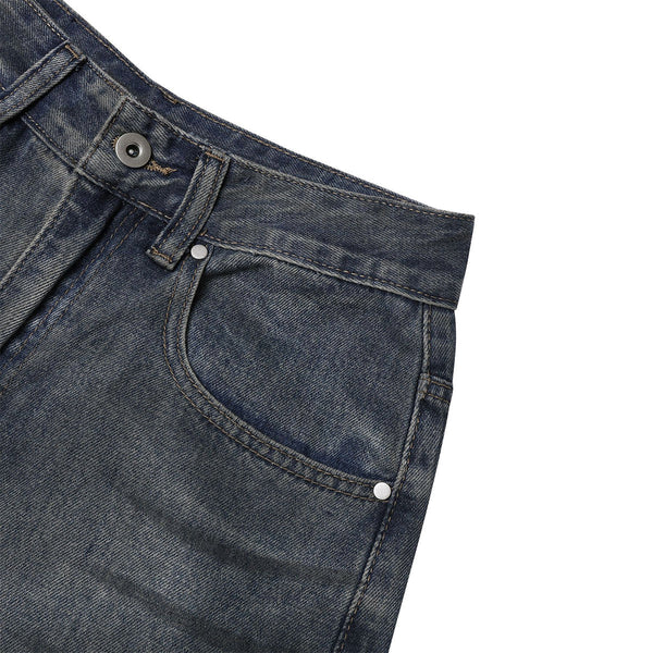 High Street Vintage Washed Raw Denim Wide Leg Ripped Patchwork Jeans