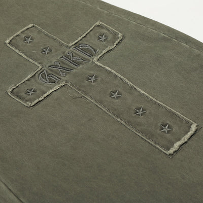 Olive Wide Leg Pants Star Cross Embroidery Details