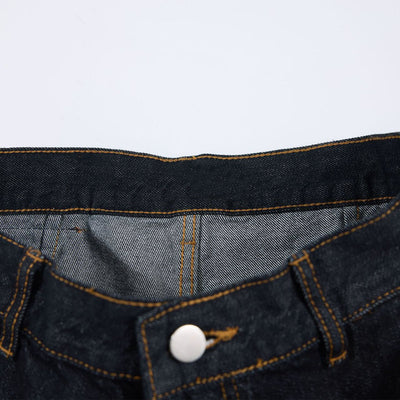 Premium Raw Denim Panel Stitch Wide-Leg Jeans