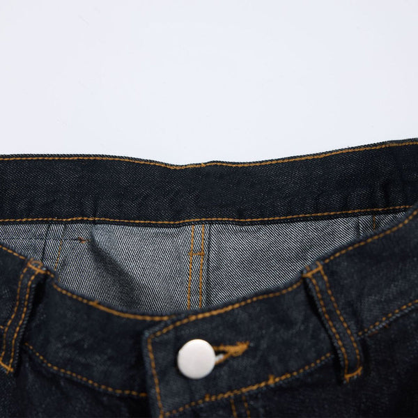Premium Raw Denim Panel Stitch Wide-Leg Jeans