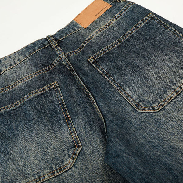 Whisker Fade Vintage High-Street Loose Blue Jeans