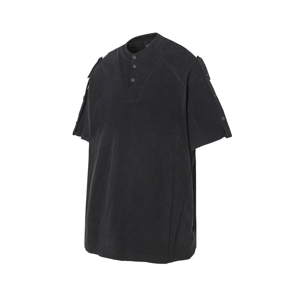 Button Shoulder Detail Vintage Washed Short Sleeve Tee
