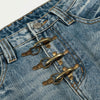 Distressed Wide Leg Gold Closure Denim