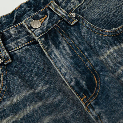 Vintage Dark Wash Faded Wide Denim