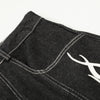 Flame Print Black Wide Leg Denim Shorts