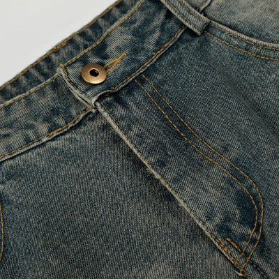 Studded Cross Detail Vintage Washed Wide Leg Denim