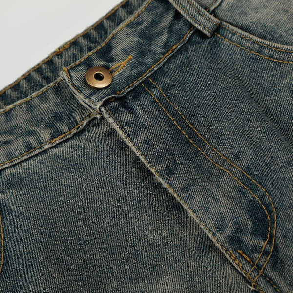 Studded Cross Detail Vintage Washed Wide Leg Denim
