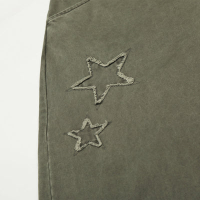 Olive Wide Leg Pants Star Cross Embroidery Details