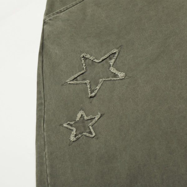 Olive Wide Leg Pants Star Cross Embroidery Details