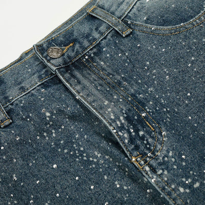 Vintage Speckled Wash Wide Leg Denim Jeans