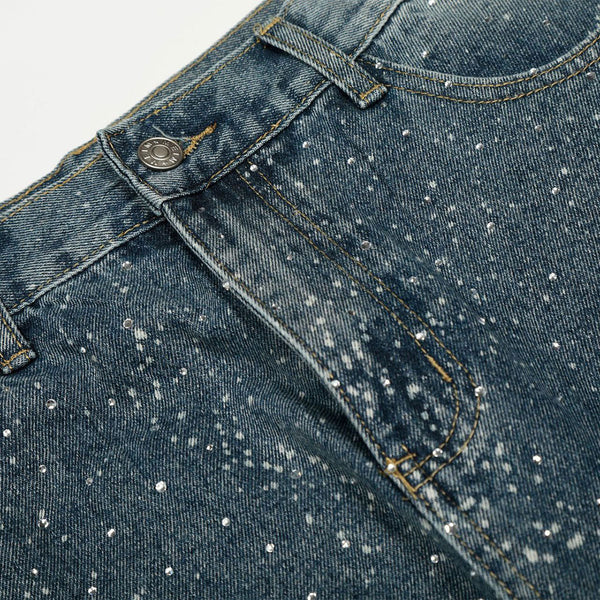 Vintage Speckled Wash Wide Leg Denim Jeans